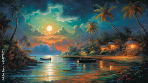 夜の熱帯島バケーションの魅力を体験する No.018   Enchanted Nights: A Tropical Island Vacation in Art Generative AI © Lumin5e616f1