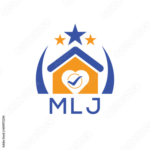 MLJ House logo Letter logo and star icon. Blue vector image on white background. KJG house Monogram home logo picture design and best business icon. 
 photo