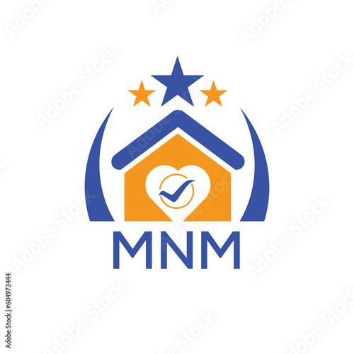 MNM House logo Letter logo and star icon. Blue vector image on white background. KJG house Monogram home logo picture design and best business icon. 
 photo