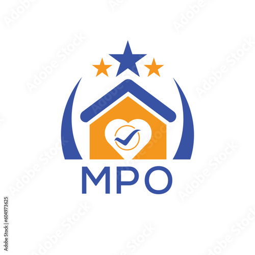 MPO House logo Letter logo and star icon. Blue vector image on white background. KJG house Monogram home logo picture design and best business icon. 
 photo