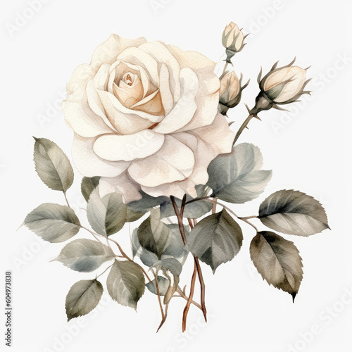 Elegant Roses Wedding Floral Bouquet - Watercolor Clipart with White Background AI generated 