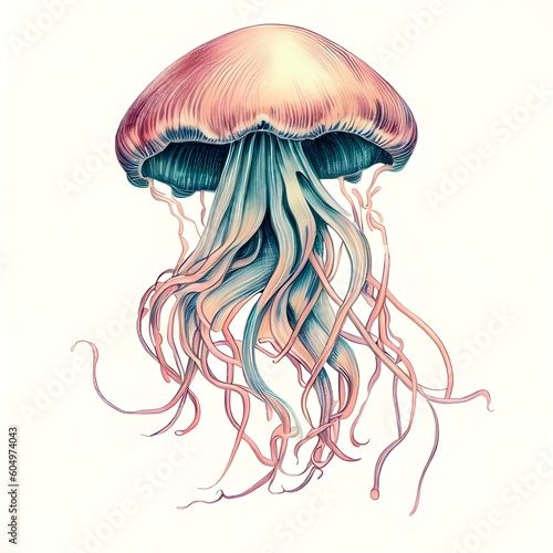 jellyfish watercolor drawing illustration isolated on a white background Generative AI