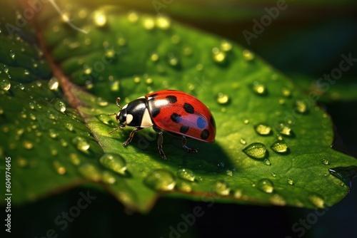 Glimmering Ladybug on Leaf  Nature s Tiny Wonder