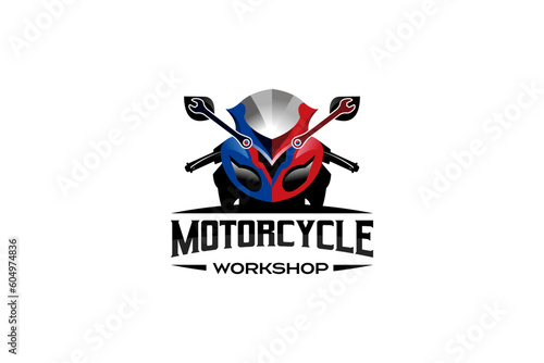 front view motorbike vector for sport motorbike automotive workshop logo design