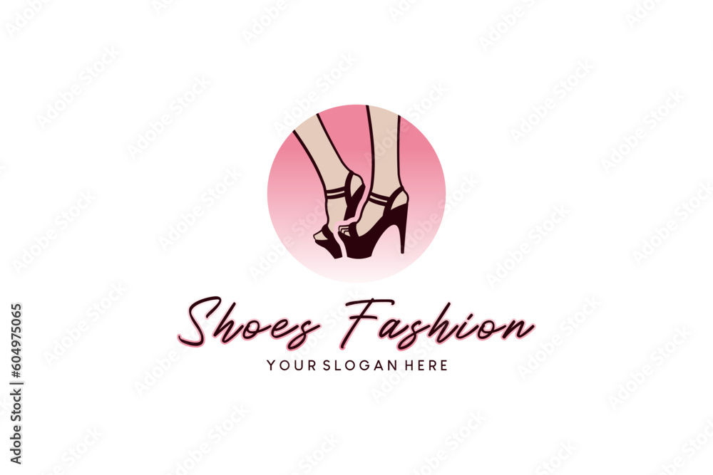 Obraz premium Fashion woman shoes logo design, sexy high heels sandals vector illustration