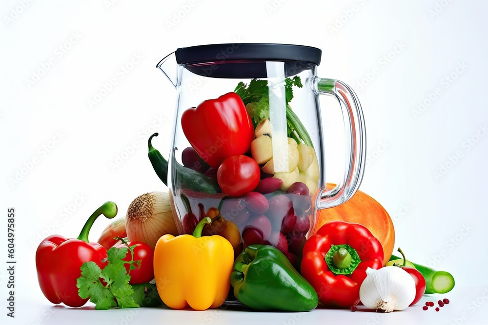 Blender with fruit and vegetable in white background, cook (Ai generated) Blender with fruit and vegetable in white background, cook (Ai generated)