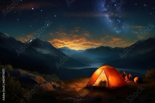 Camping in the mountains under the stars (Ai generated)