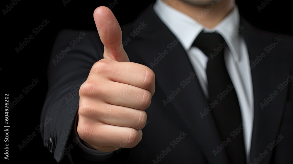 Ein Geschäftsmann zeigt die positive Zustimmung durch die Daumengeste Ein Geschäftsmann zeigt die positive Zustimmung durch die Daumengeste