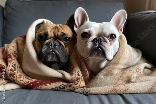 Dog, Cute pet snuggling up in cozy blanket (Ai generated) © thesweetsheep