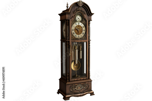 Old antique grandfather clock - isolated on transparent/white background. Generative AI