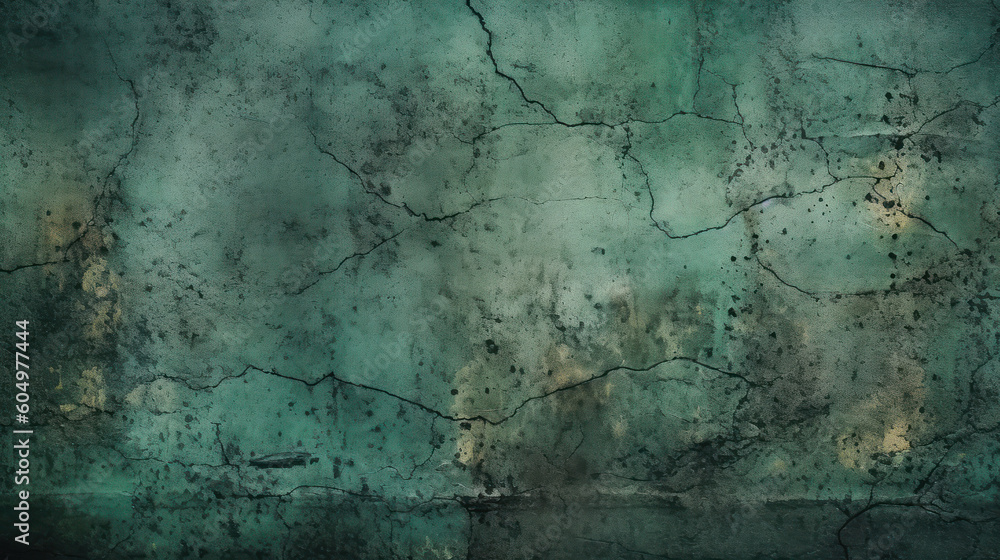 Fototapeta premium Background image of texture plaster on the wall in dark green black tones in grunge style powerpoint slide background. Generative AI