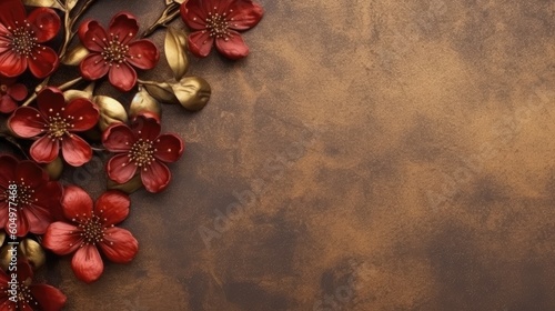 A Background with Flowers of Fire Garnet Blooms and Bronze Accents - Flowers in the Style of Fire Garnet and Bronze Accents with empty copy space - Wallpaper created with Generative AI Technology