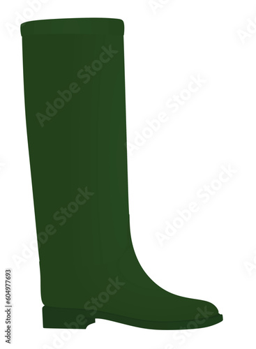 Green long boot. no high heels. vector illustration