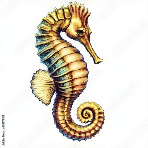 seahorse hippocampus watercolor drawing illustration isolated on white background Generative AI