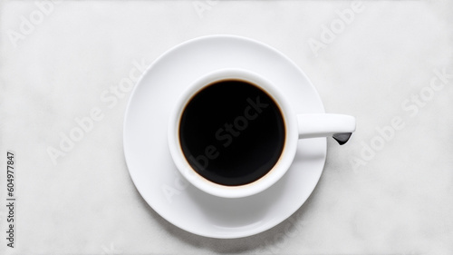 white coffee cup, mug with hot black coffee, isolated design element, top view, generative ai