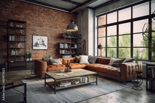 Interior of modern loft style living room , AI Generated