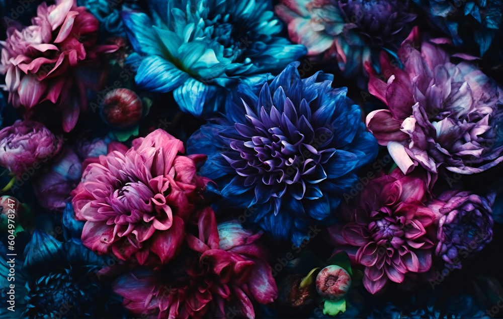 flowers in shades of blue and purple