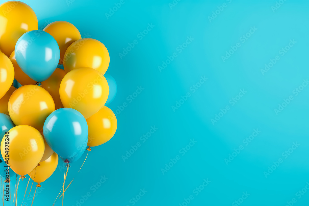 Colorful balloons on a turquoise background, in the style of nostalgic minimalism. Generative Ai Illustration.
Colorful balloons on a turquoise background, in the style of nostalgic minimalism. Generative Ai Illustration.