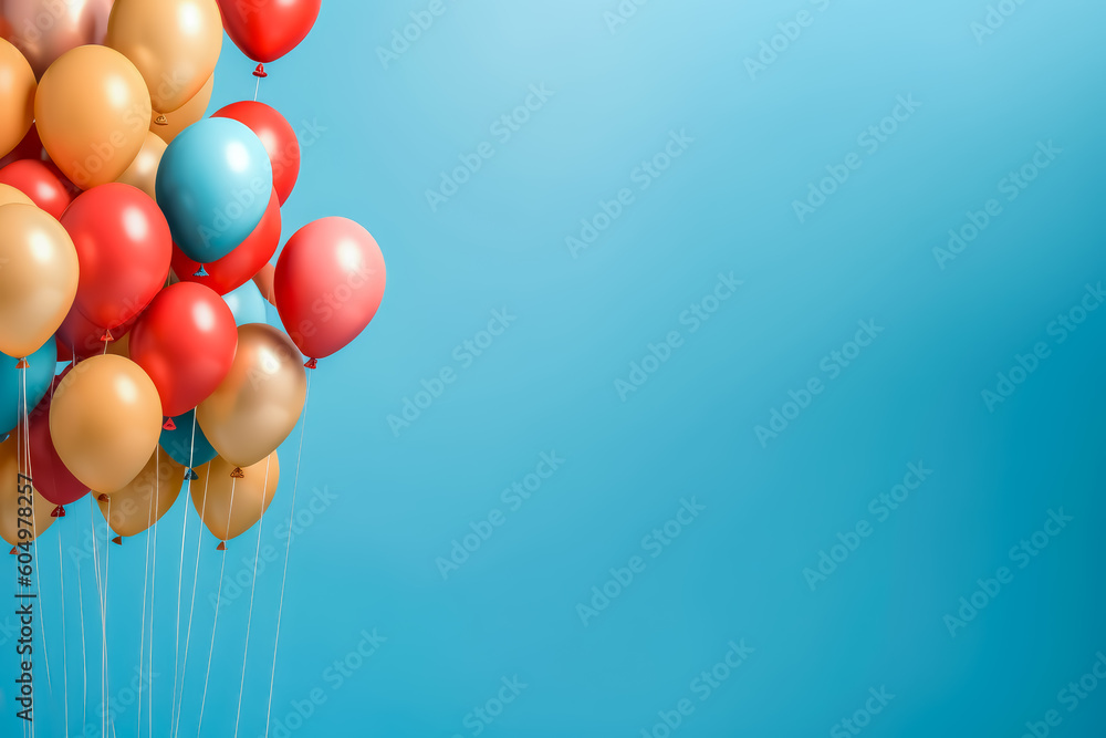 Colorful balloons on a turquoise background, in the style of nostalgic minimalism. Generative Ai Illustration.
Colorful balloons on a turquoise background, in the style of nostalgic minimalism. Generative Ai Illustration.