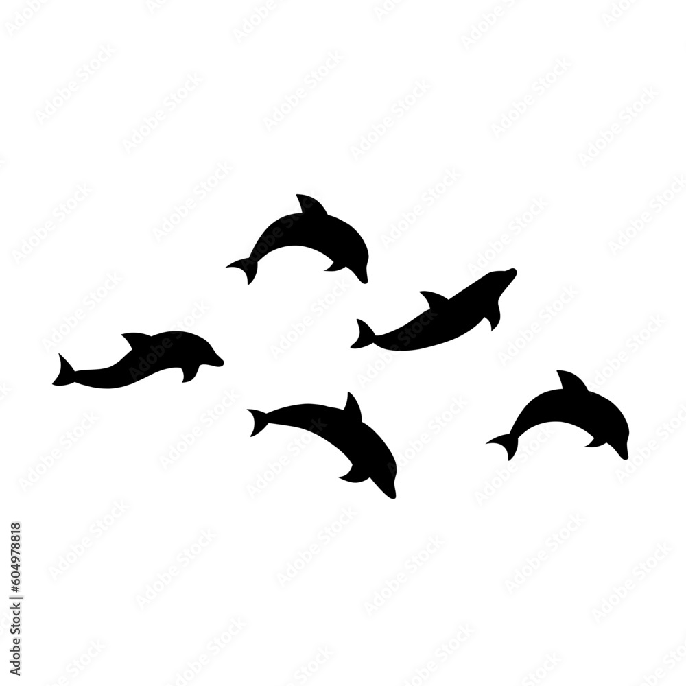 Fototapeta premium Dolphins line shape silhouette group