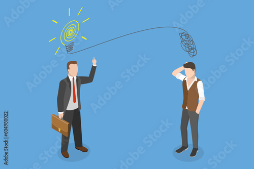 3D Isometric Flat Vector Conceptual Illustration of Proactivity vs Reactivity, Chaos and Order in Mind