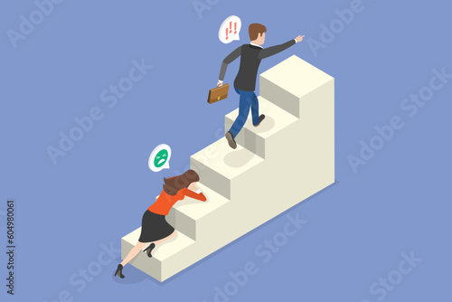 3D Isometric Flat Vector Conceptual Illustration of Ambitions, Weakness Versus Strength