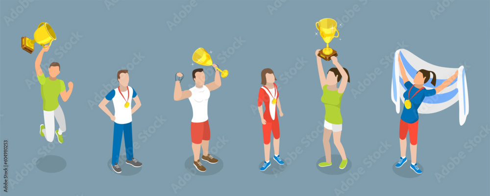 3D Isometric Flat Vector Set of Success, Triumph and Victory, Sport Games Champions 3D Isometric Flat Vector Set of Success, Triumph and Victory, Sport Games Champions
