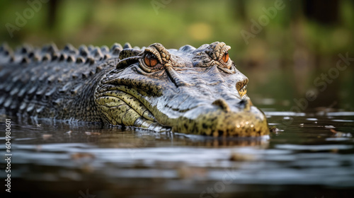 a closeup shot of a swimming crocodile