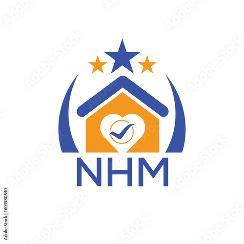 NHM House logo Letter logo and star icon. Blue vector image on white background. KJG house Monogram home logo picture design and best business icon. 
 photo