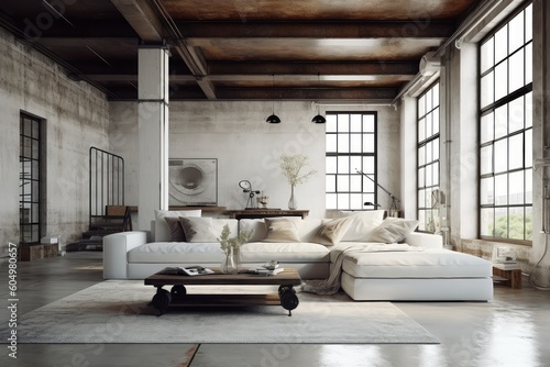 Interior of modern loft style living room , AI Generated © dark_blade