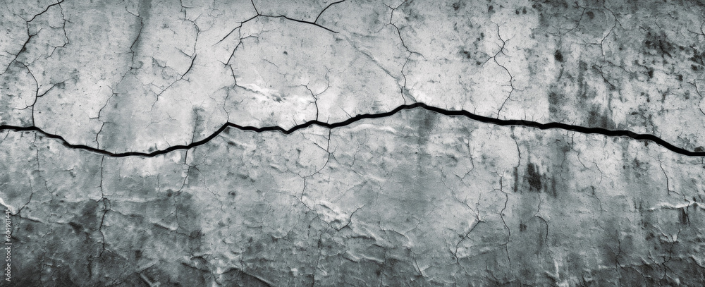 Obraz premium Gray black and white cracked aged cement surface texture. Generative Ai Illustration.