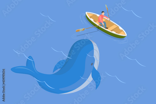 3D Isometric Flat Vector Conceptual Illustration of White Whale, Endangered Sea Species