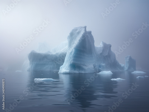 glacial iceberg in foggy seas