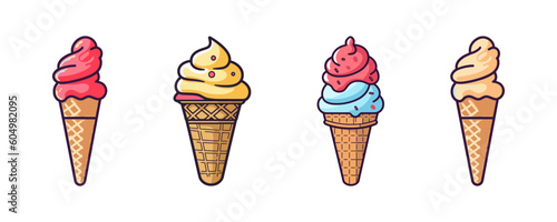 Cartoon ice cream set. Vector illustration.