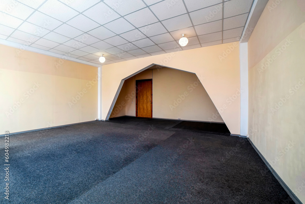 Interior of an empty room with an arch and a door Interior of an empty room with an arch and a door