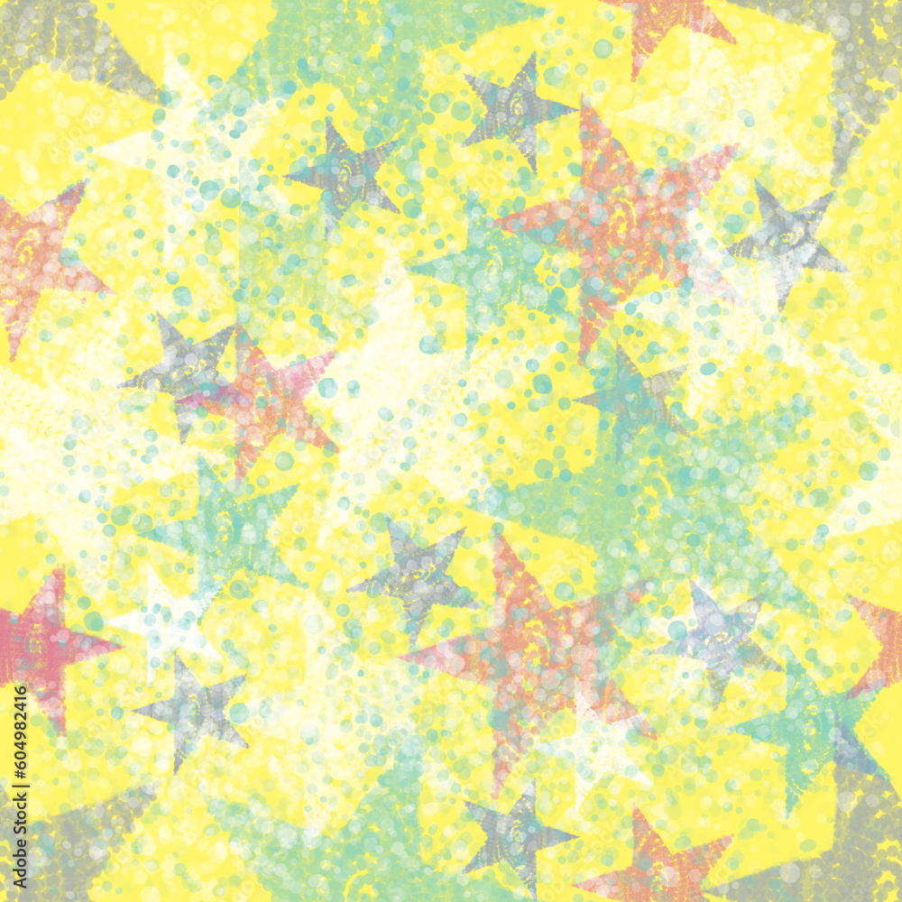 Children's Speckled Stars on Soft Yellow Print Design, Seamless Repeating Pattern Tile