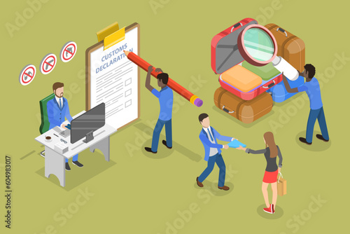 3D Isometric Flat Vector Conceptual Illustration of Airport Security Checkpoint, Customs Inspection