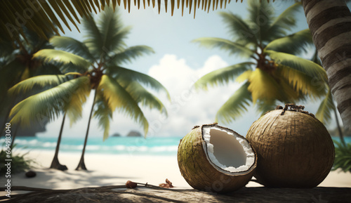 Coconut by the sea, pure relaxation. Generative AI