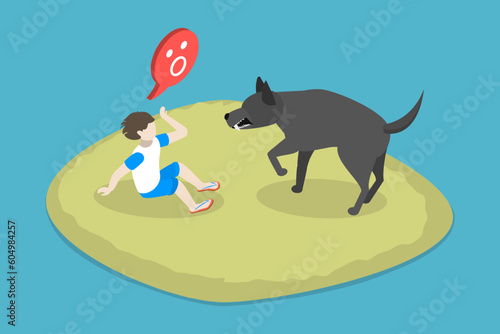 3D Isometric Flat Vector Conceptual Illustration of Dangerous Animal , Homeless Aggressive Dog