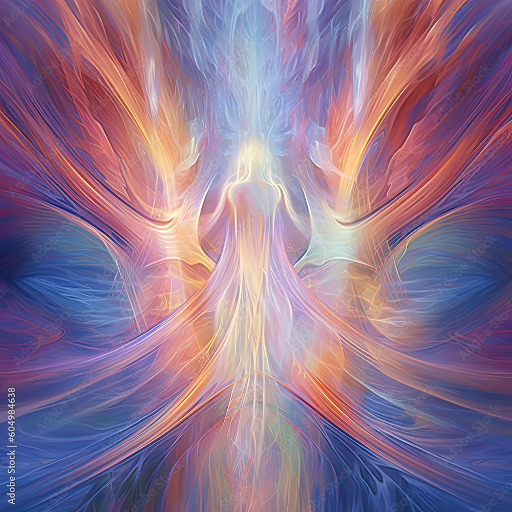 Obraz premium Abstract digital artwork depicting vibrant and dynamic psychic waves flowing and intersecting, representing the power and energy of the mind and consciousness