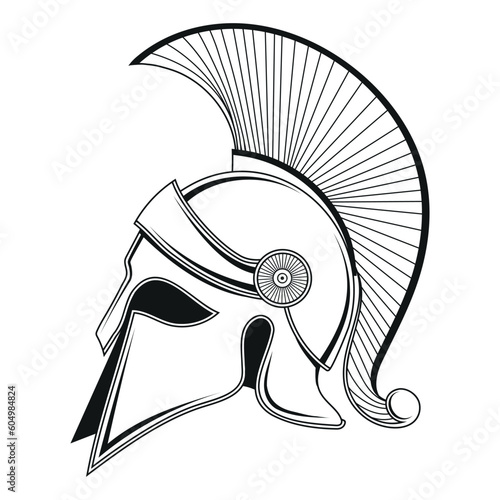 Greek helmet. Vector illustration of a sketch spartan warrior. A trojan, spartan ancient greek or roman gladiator
