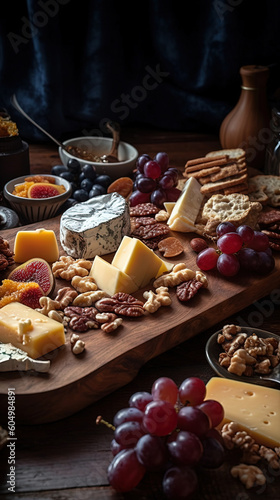 Tábua de queijos, com uvas e nozes, by AI.  © marcoscastro