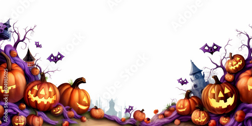 aquarelle halloween pumpkin banner with white copy space, ai generated © TatjanaMeininger