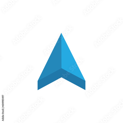 Blue arrow as direction navigator in compas and other gyroscope devices. User interface. Vector illustration.	
