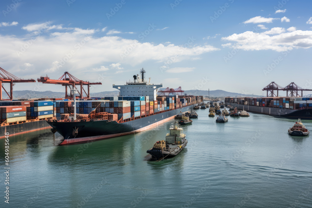 Obraz premium Generative AI Illustration of a huge cargo ships with containers from china