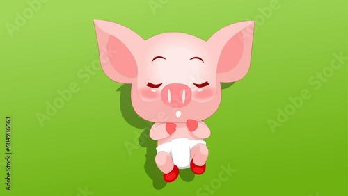 cute cartoon pig sleeping 2d animated, background, sleep, baby piglet
