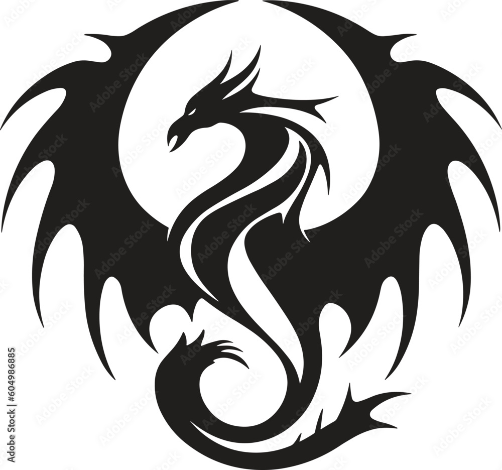 Obraz premium black dragon tattoo. dragon logo. dragon tribal. vector illustration.