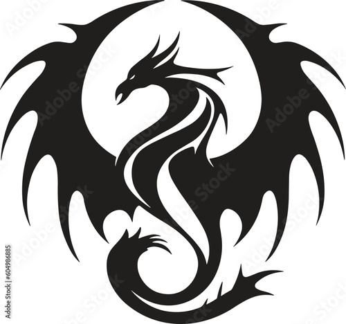 black dragon tattoo. dragon logo. dragon tribal. vector illustration.