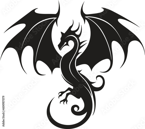 black dragon tattoo. dragon logo. dragon tribal. vector illustration.