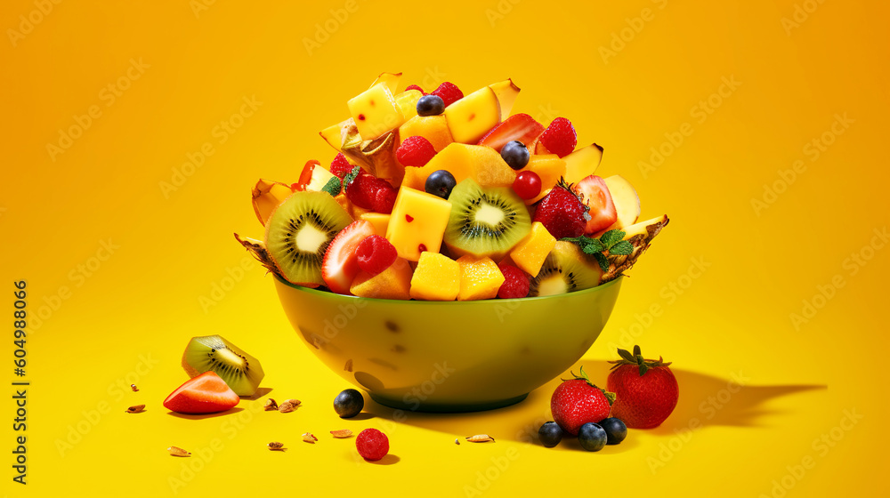 Fruit salad mix - pineapple, strawberry, grape, kiwi, banana. Generative AI Fruit salad mix - pineapple, strawberry, grape, kiwi, banana. Generative AI